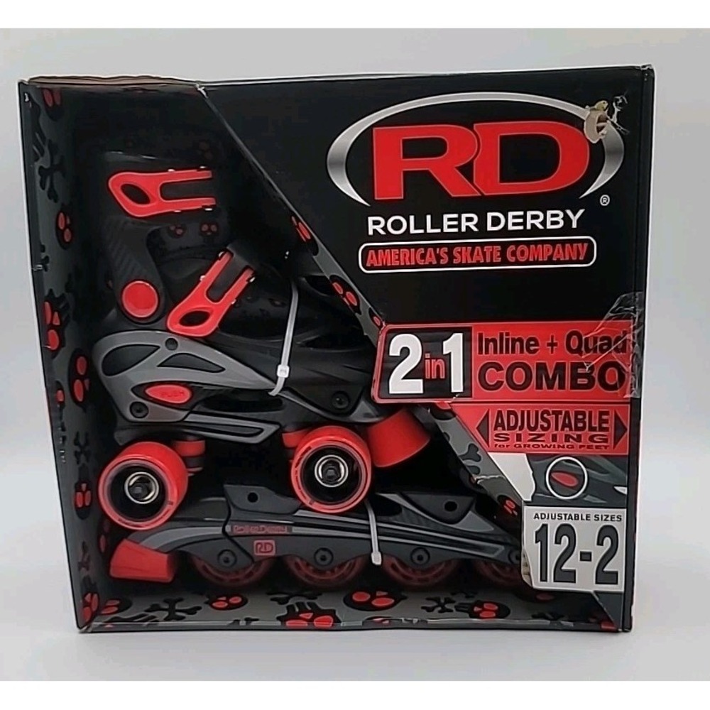 NEW Roller Derby 2 in 1 INLINE + QUAD Combo Boys Skates Adjustable Sizes 12-2